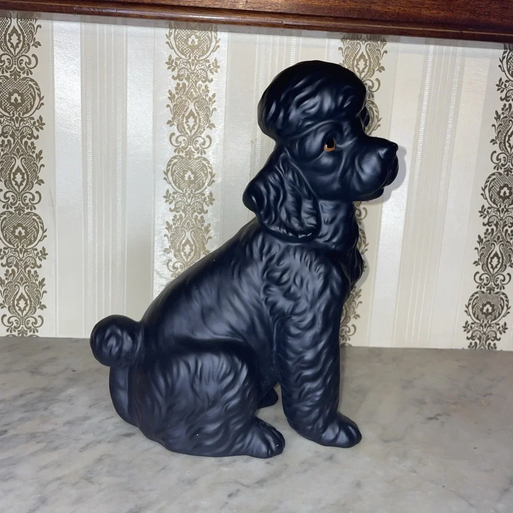 Vintage Matte Black‎ Poodle Dog Statue 10.5 in Japan, High Gloss Eyes